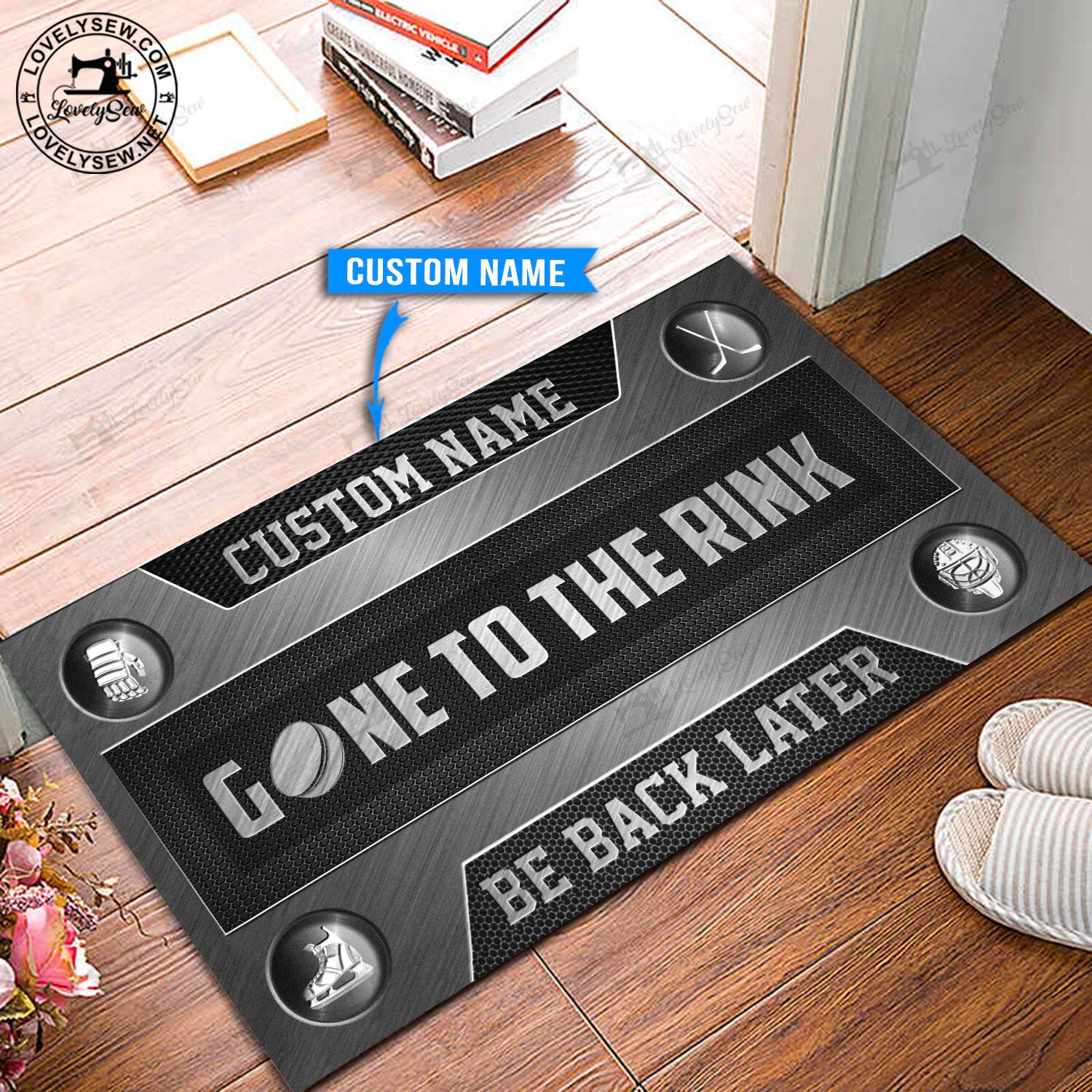 Custom Name Hockey Gone To The Rink Gray Doormat