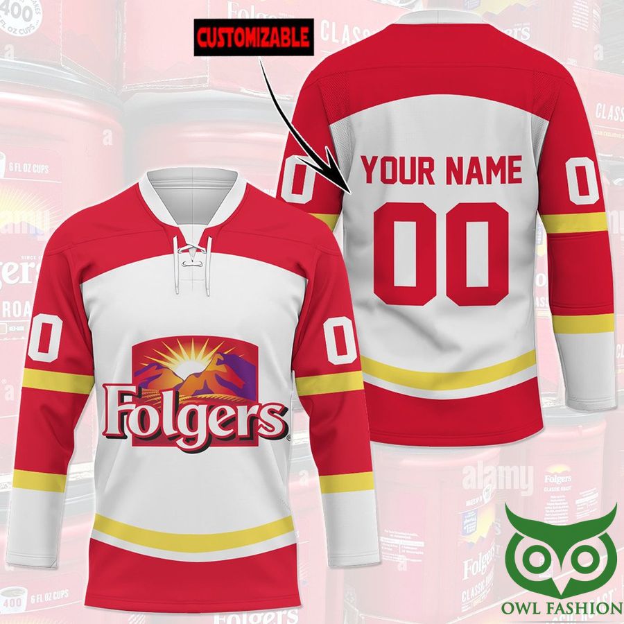 Custom Name Number Folgers Coffee Hockey Jersey