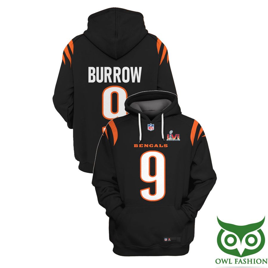 NFL Cincinnati Bengals Joe Burrow 9 Black and Orange 3D Shirt