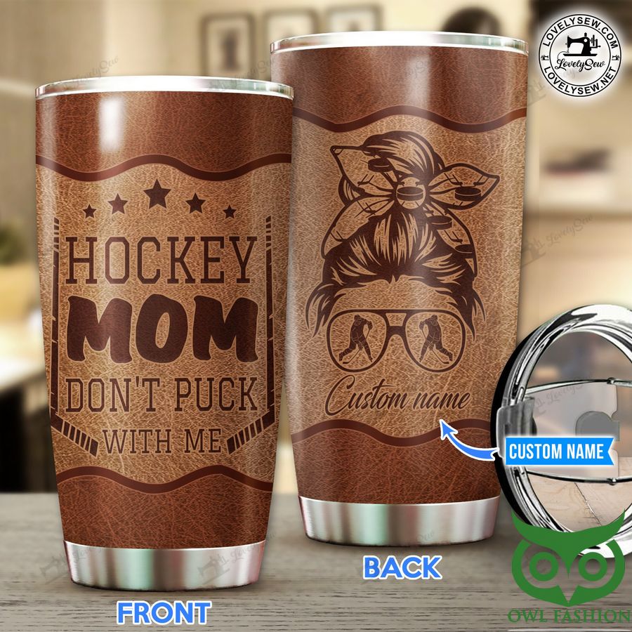 Custom Name Hockey Mom Don't Punch with Me Brown Stainless Steel Tumbler