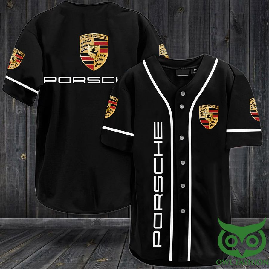 PORSCHE Black and White Baseball Jersey Shirt