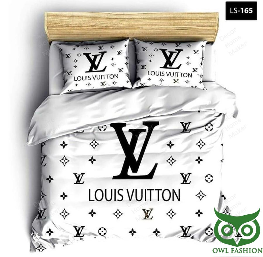 Luxury Louis Vuitton White and Many Black Brand Name and Logo Bedding Set