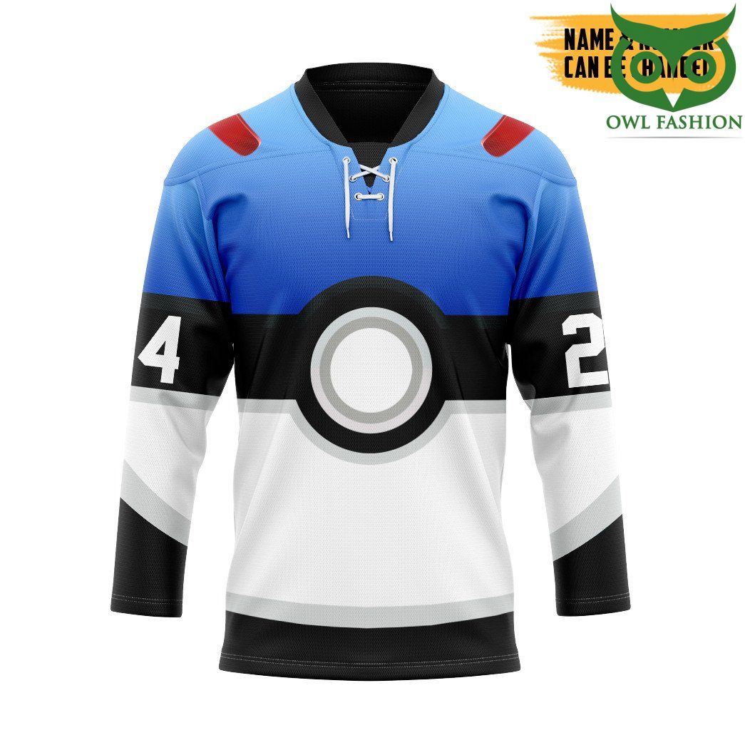 86 3D Pokemon Trainers Great Ball Custom Name Number Hockey Jersey