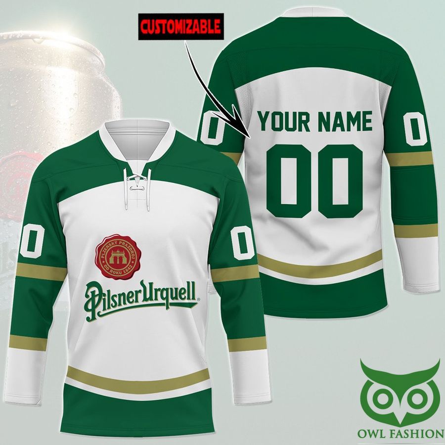 Custom Name Number Pilsner Urquell Beer Hockey Jersey