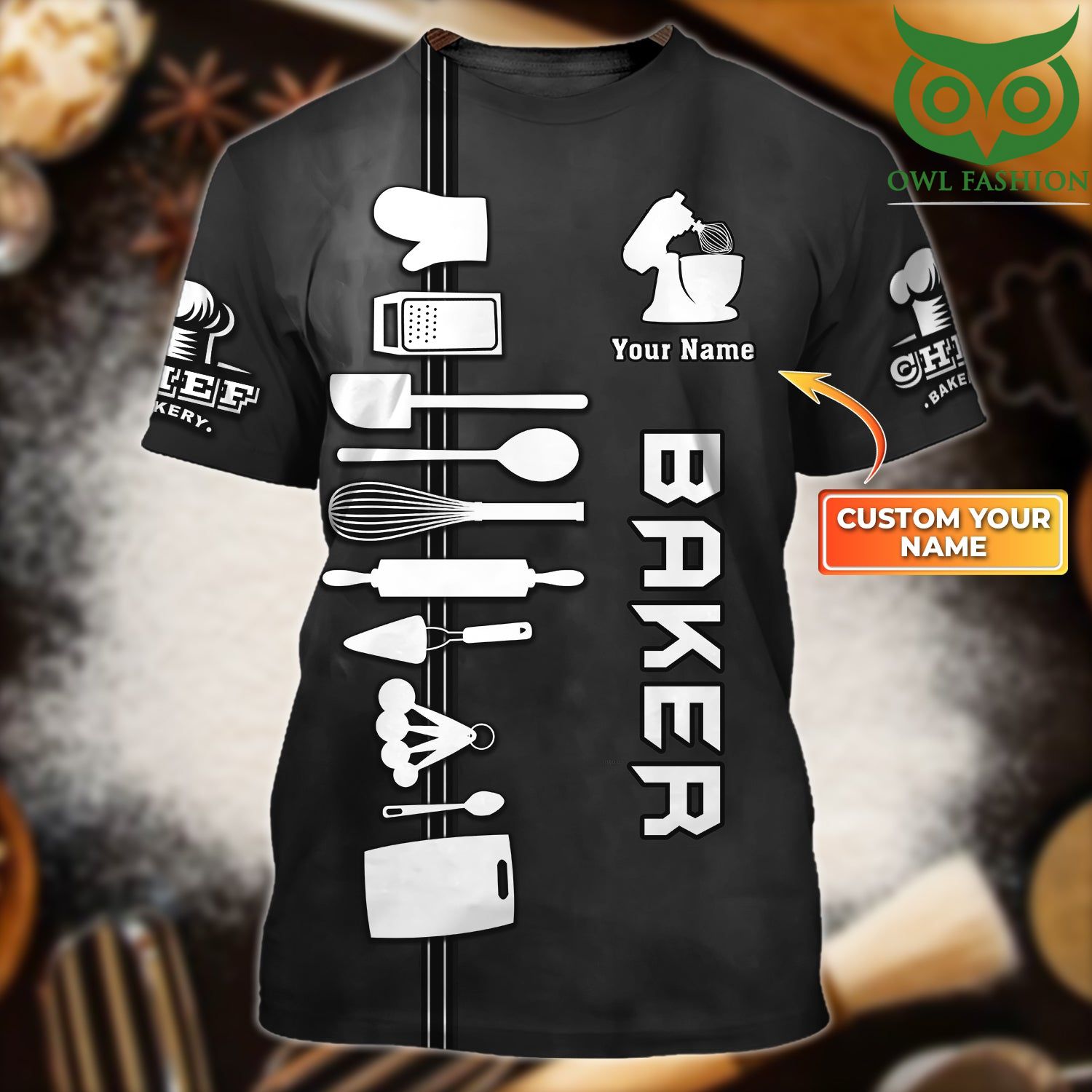 Baker Bakery ChePersonalized Name grey 3D Tshirt