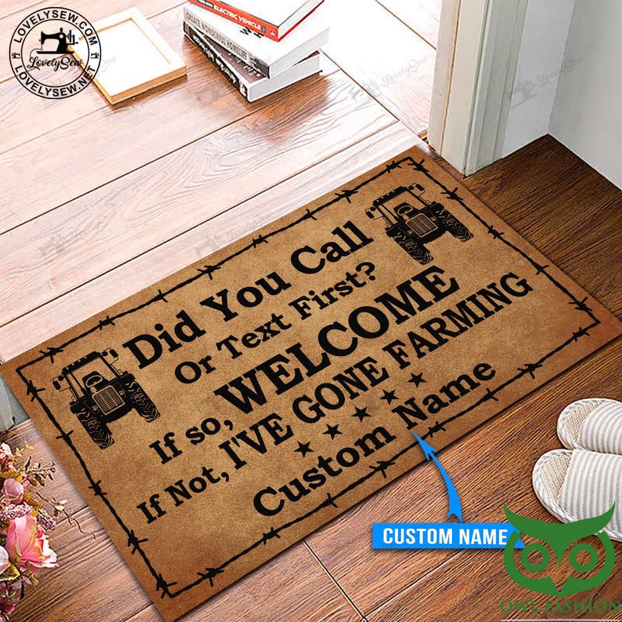 Custom Name Farming Did You Call Or Text First Brown Doormat