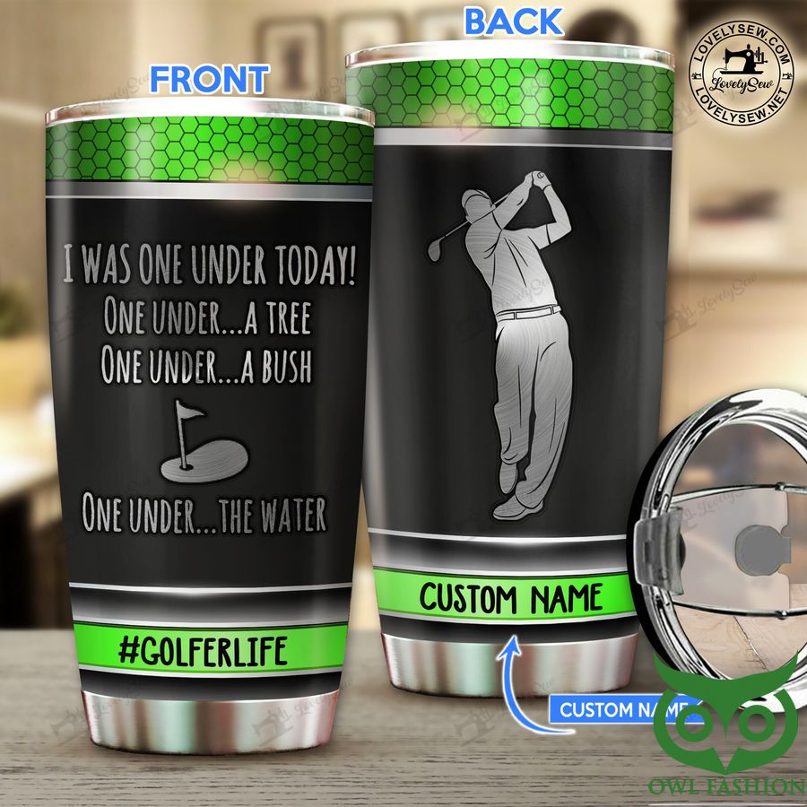 Custom Name Golf I Was One Under Today Dark Gray Stainless Steel Tumbler