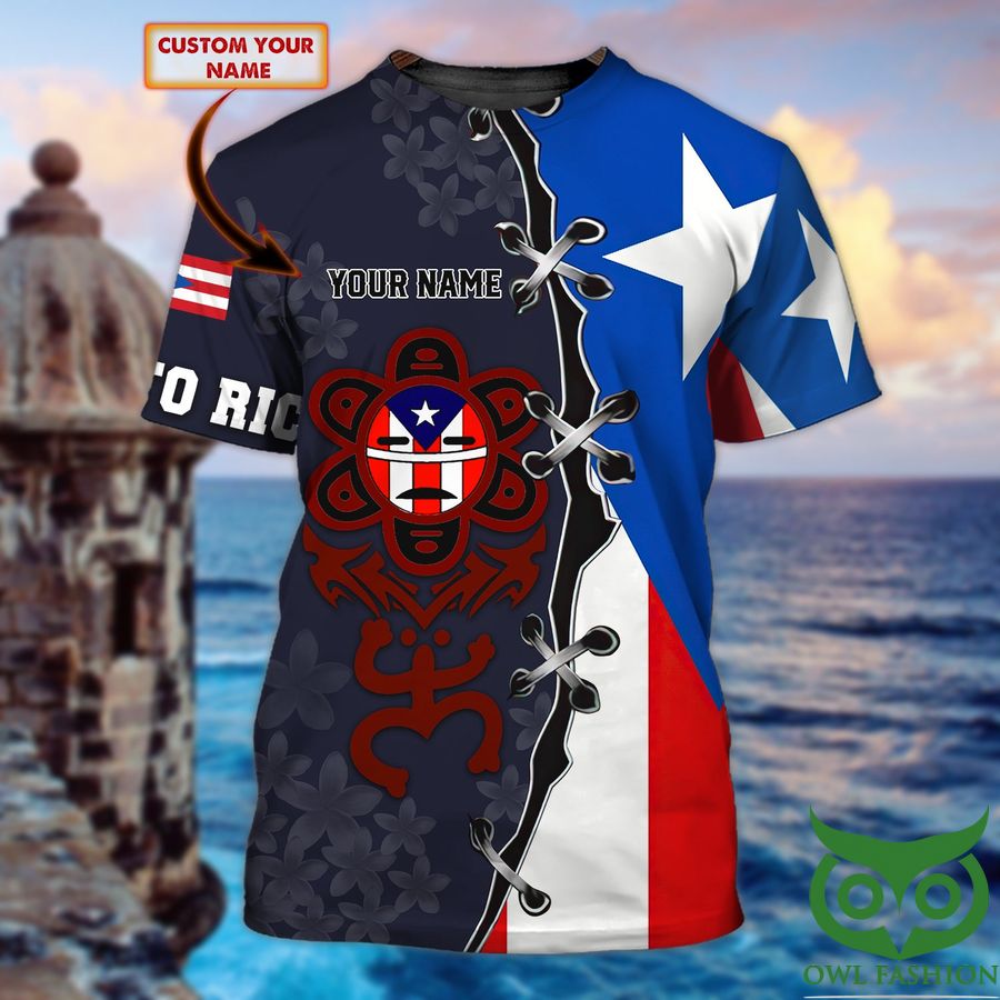 Custom Name Puerto Rico Pierce Pattern and Flag and Red Flower Icon 3D T-shirt