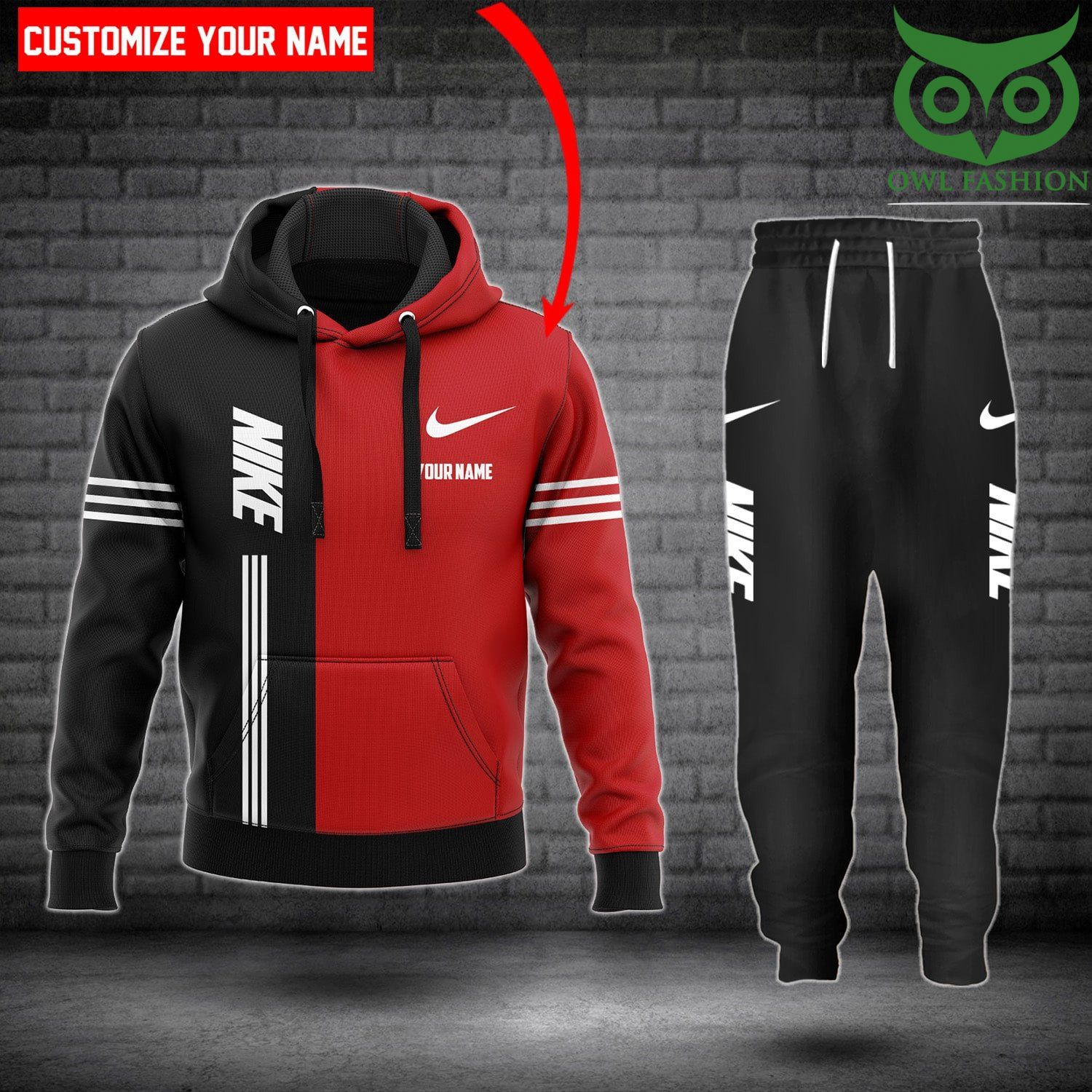 Personalized Nike red and black hoodies and sweatpants