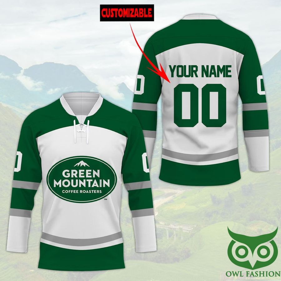 Custom Name Number Green Mountain Coffee Roasters Hockey Jersey