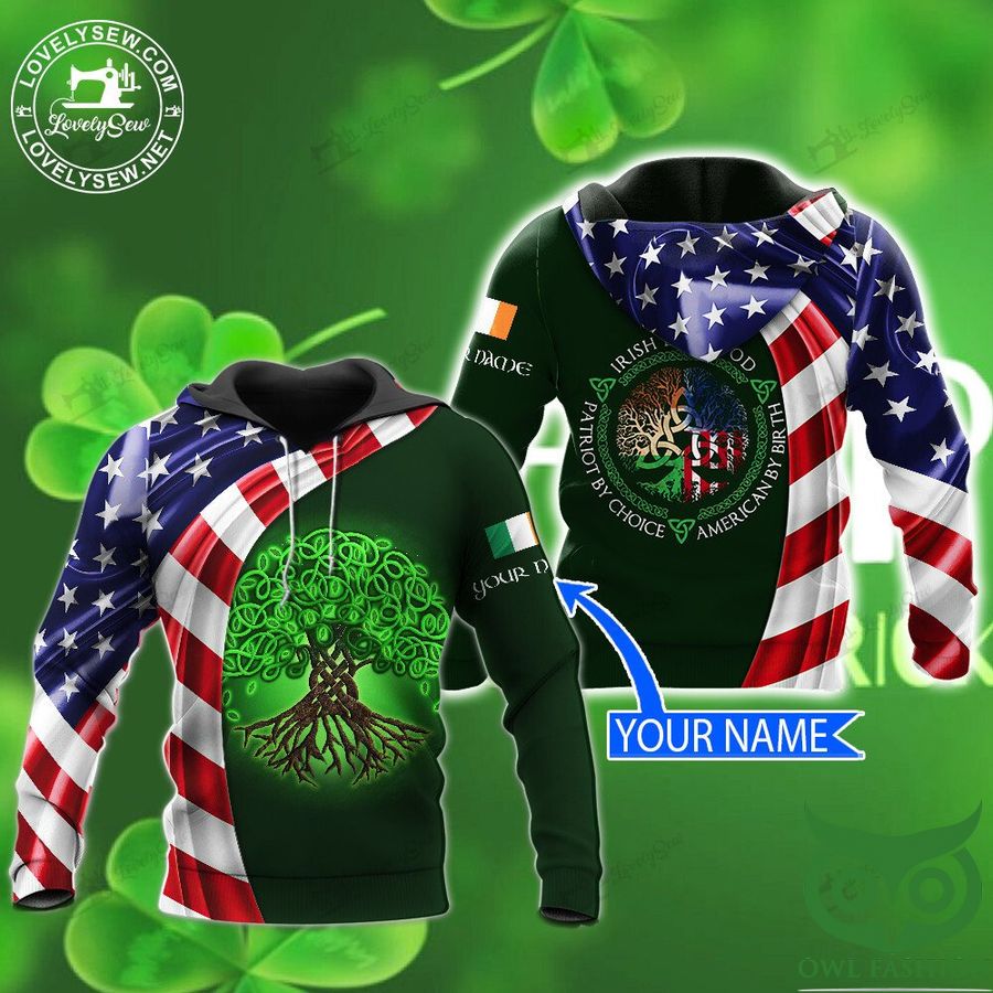 Custom Name Irish By Blood American By Birth with Tree 3D Shirt
