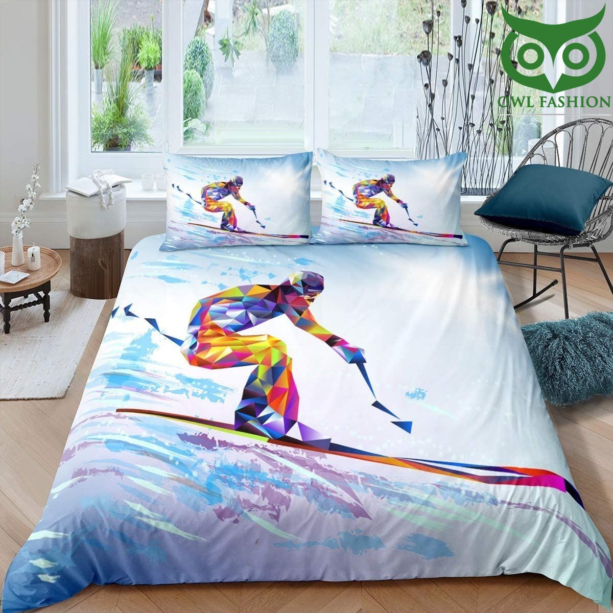 Skiing bedding set Skier water color