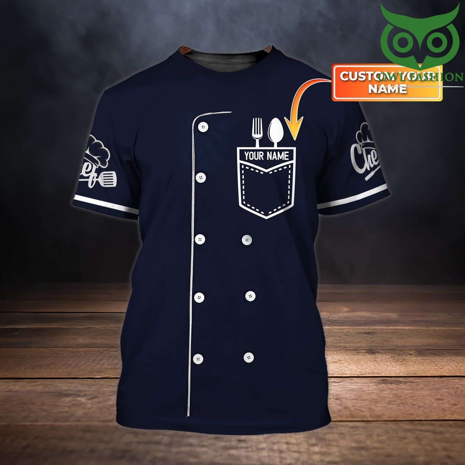 Chef costume Personalized name navy 3D Tshirt