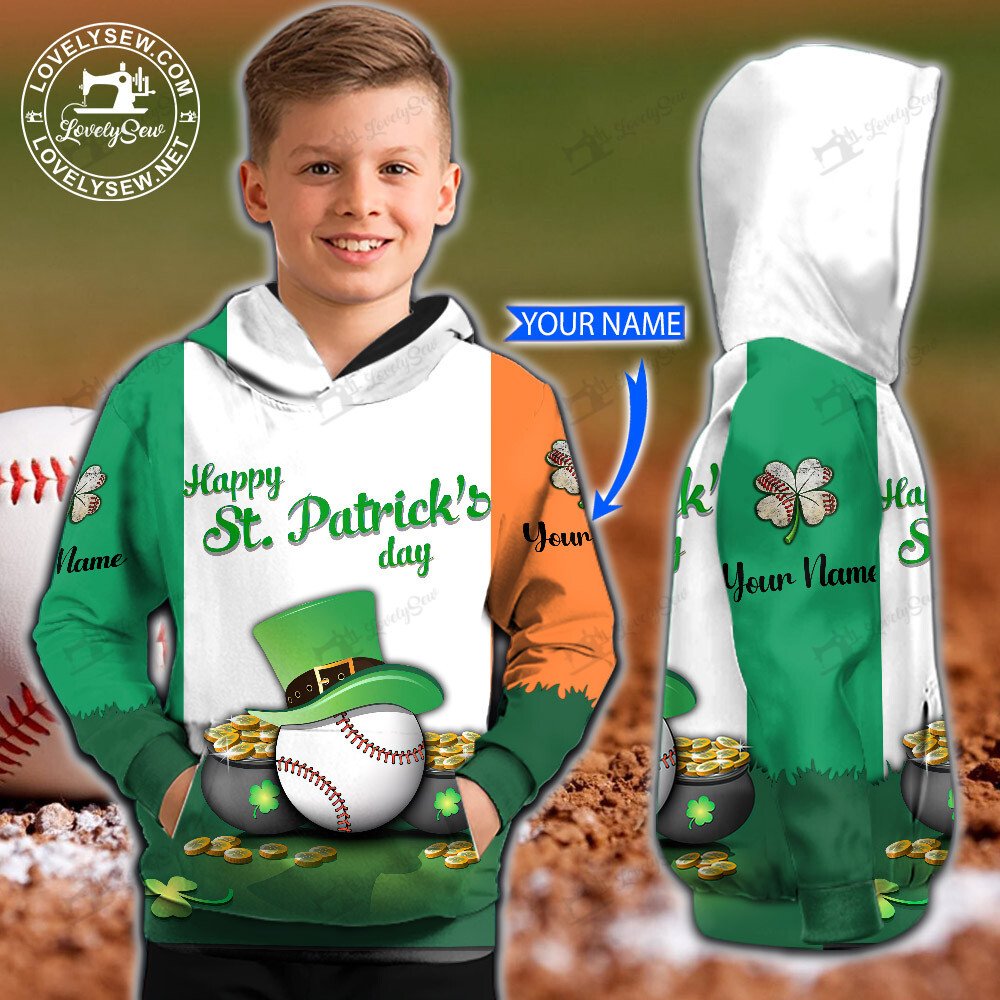 Custom Name Baseball Happy St. Patrick's Day with Irish Flag 3D Shirt