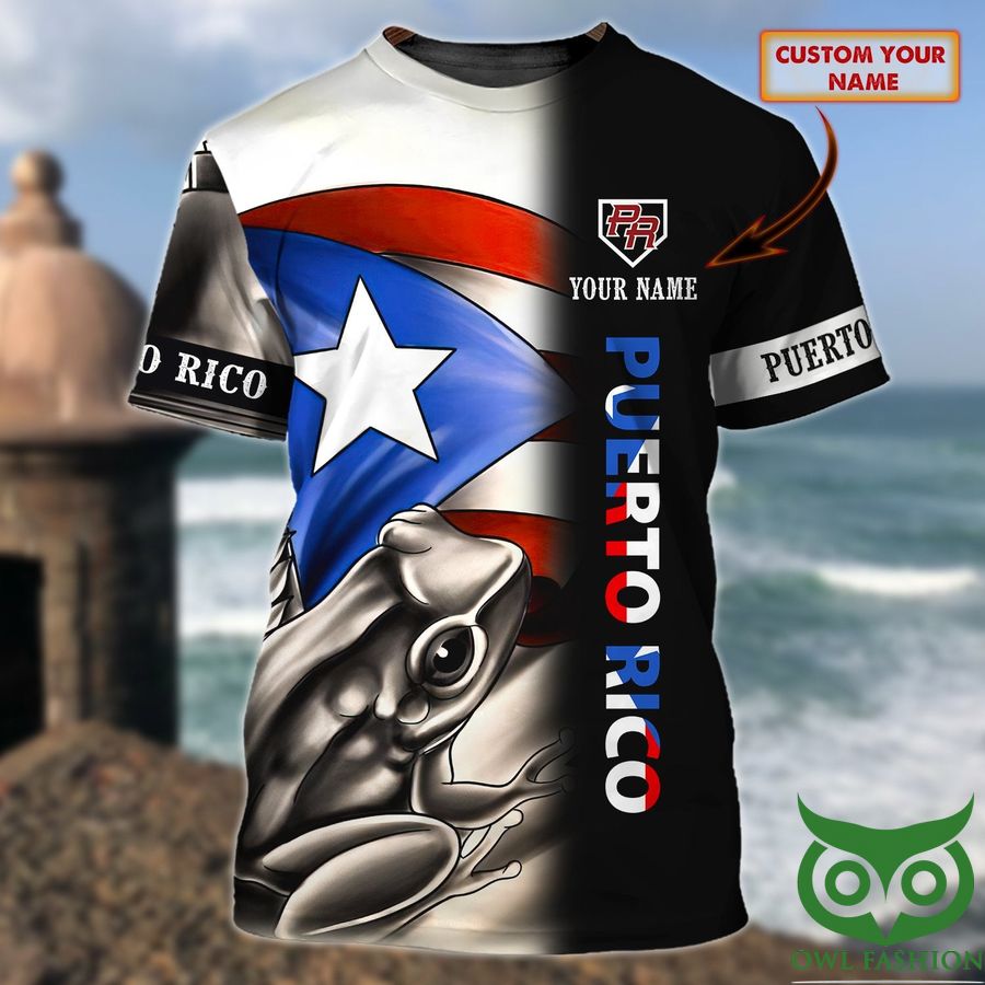 Custom Name Puerto Rico Half Black Half Flag Color with Gray Frog 3D T-shirt