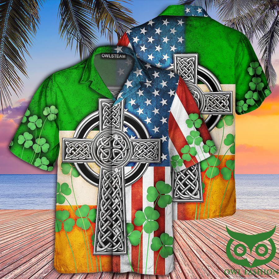 Saint Patrick American flag celtic cross irish saint patrick's day all over Hawaiian shirt