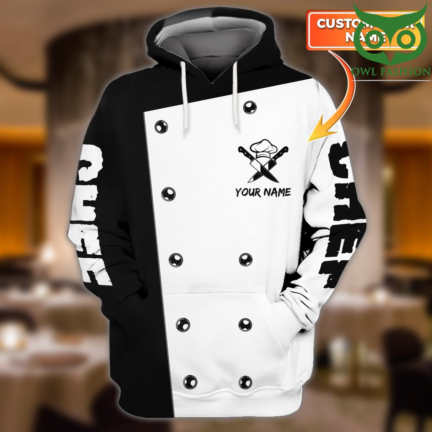 CHEF Costume black and white personalized 3D hoodie