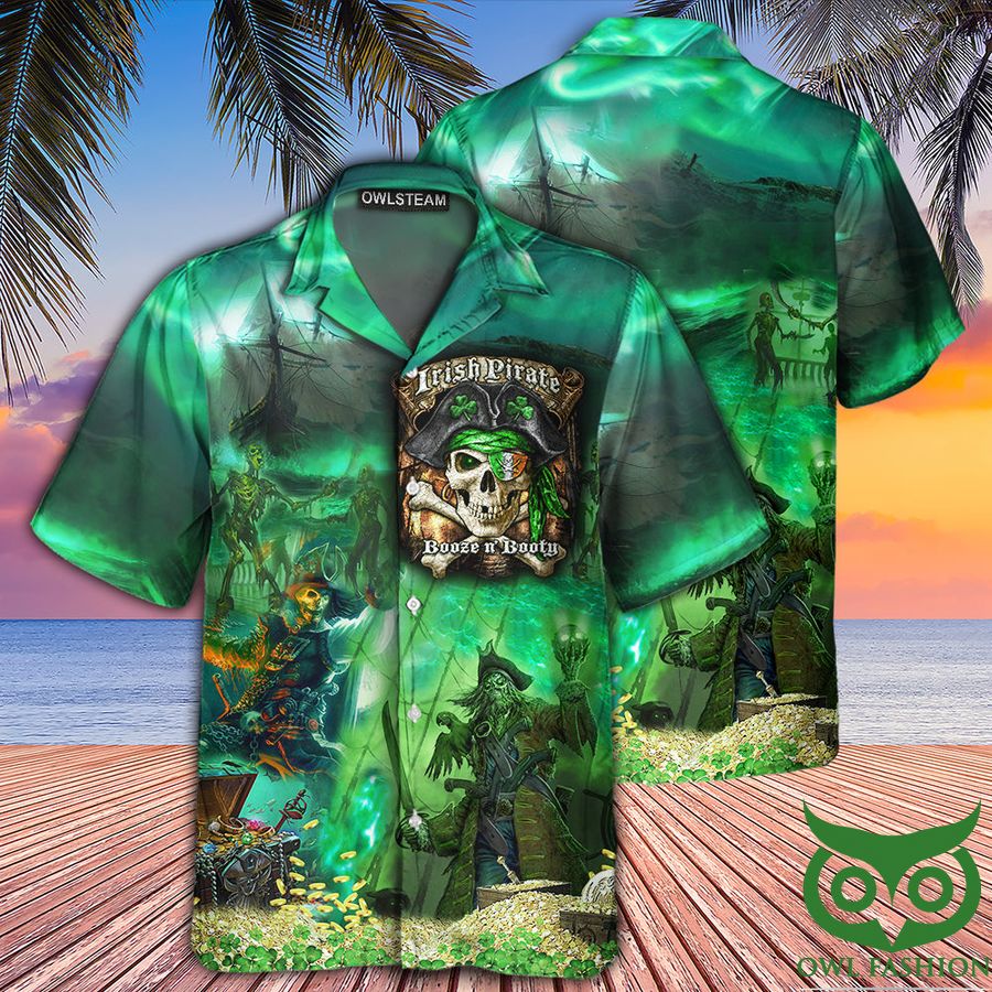 Saint Patrick Irish pirate booze and booty Hawaiian shirt