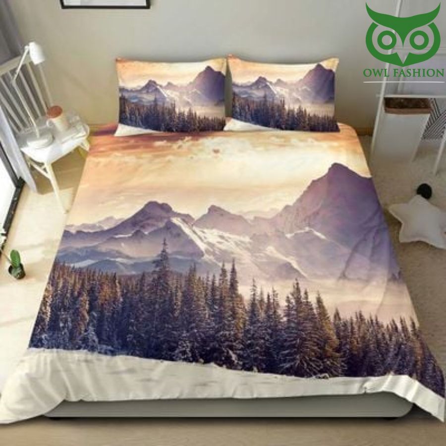Snow mountain bedding set Evening Winter Landscape with Majestic Mountains