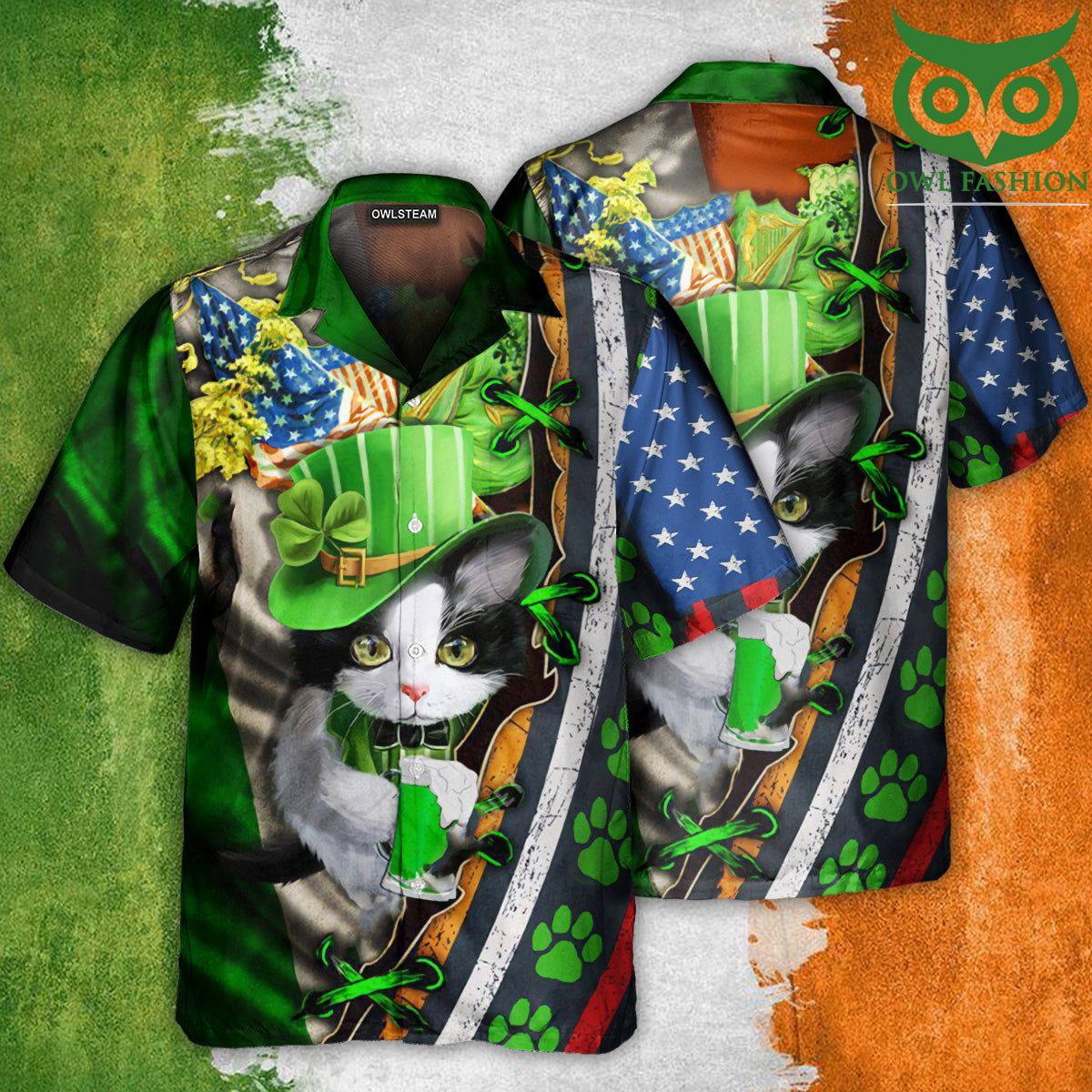 43 Cats Its Not A Party Until An Irish Cat Show Up Edition Hawaiian Shirt