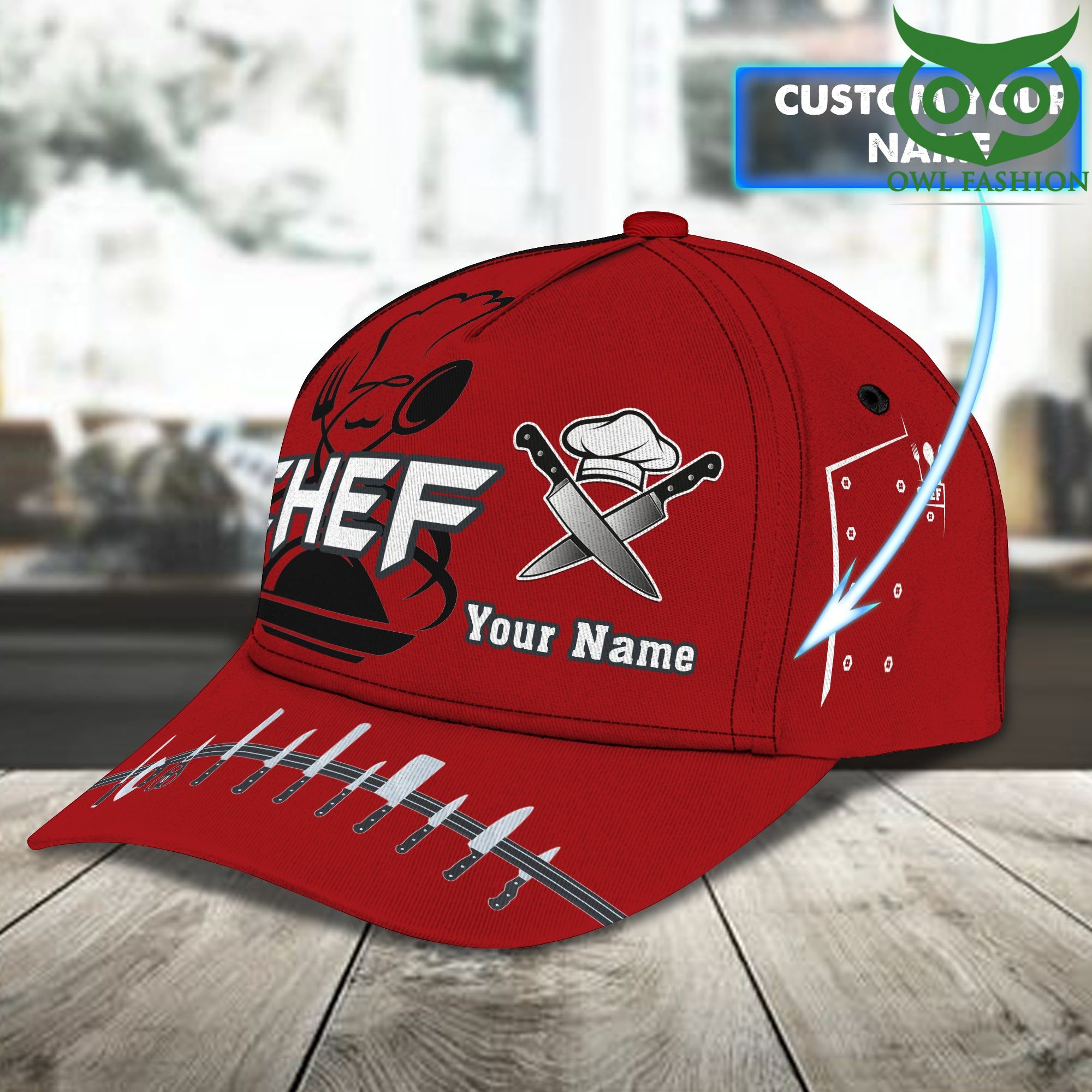 20 Personalized CHEF Knives red 3D Classic cap