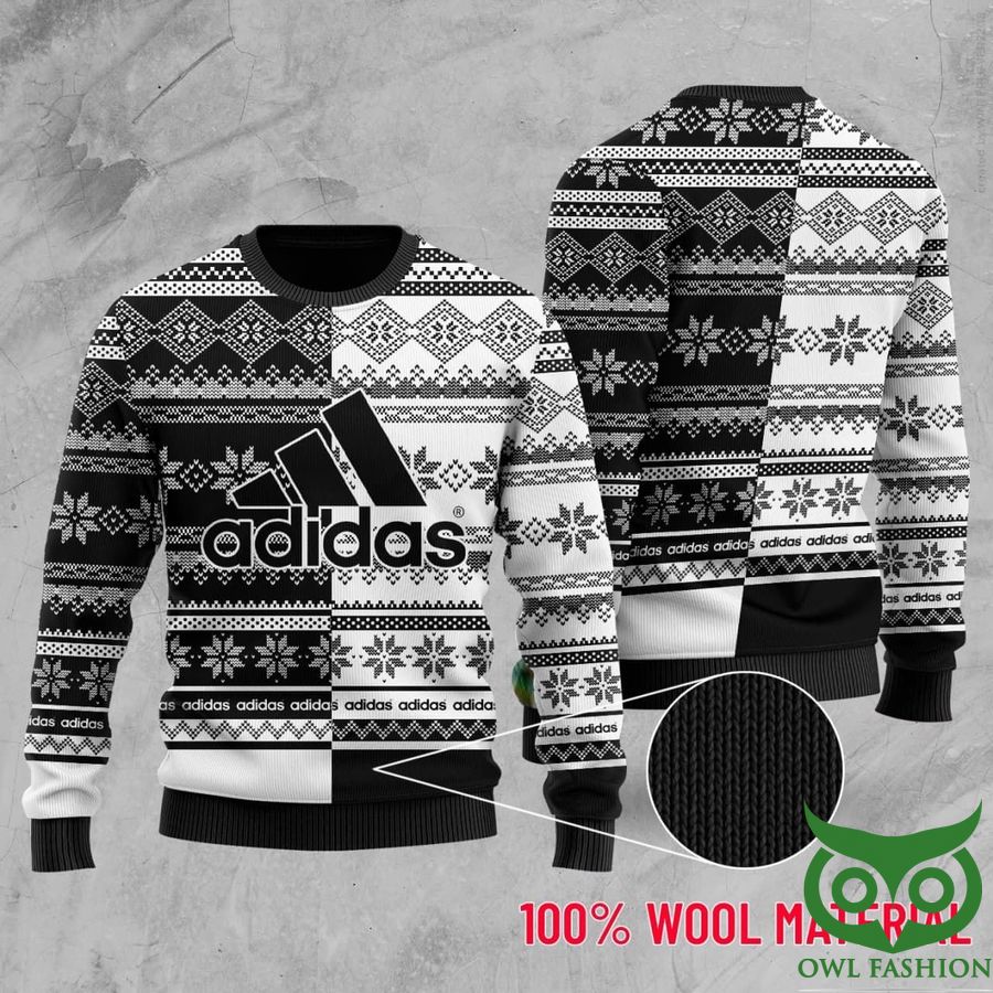 175 Luxury Adidas Black and White with Brocade Motifs Ugly Sweater