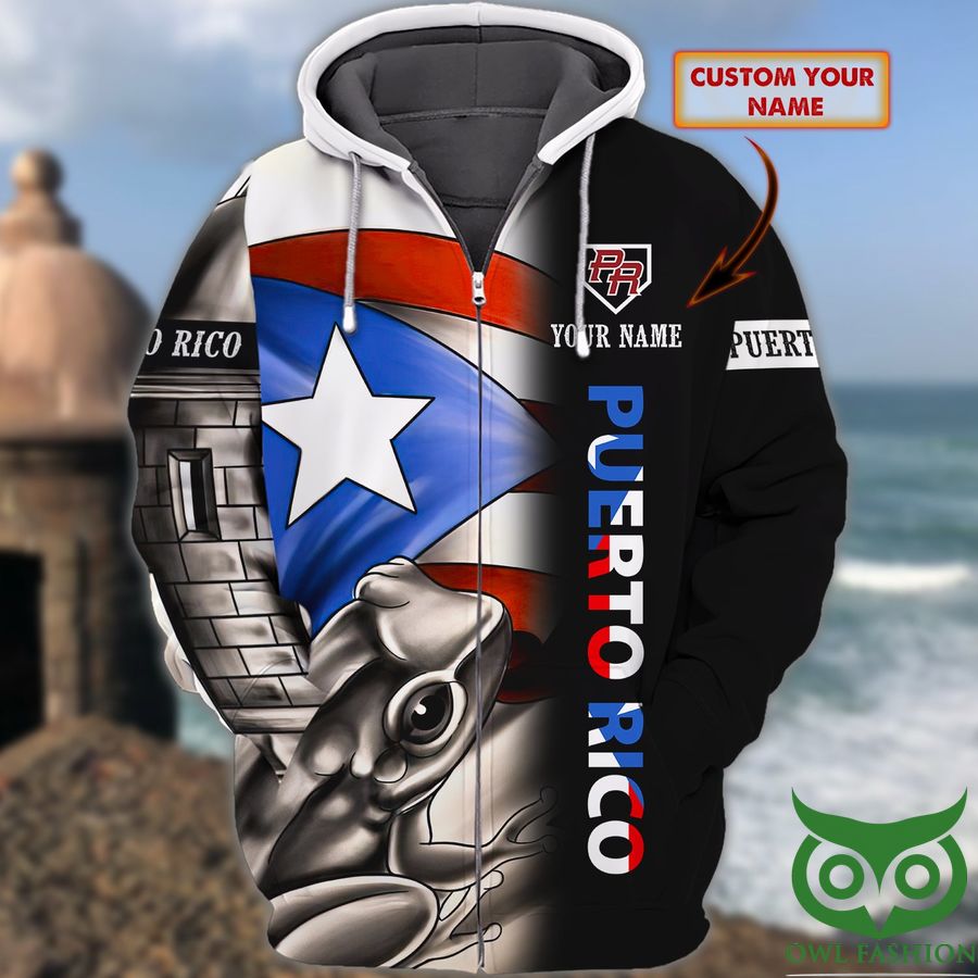 Custom Name Puerto Rico with Territory's Flag and Frog on the Right 3D Hoodie