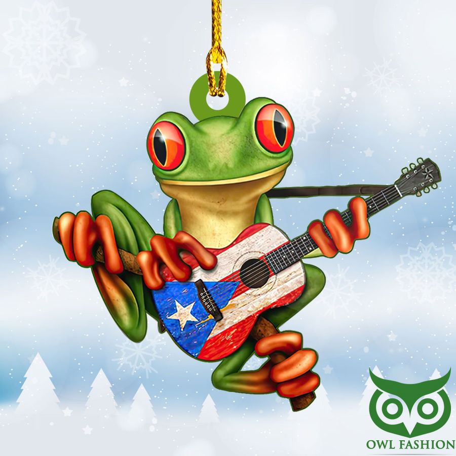 Puerto Rico with Green Frog playing Guitar in Territory Flag Pattern Ornament