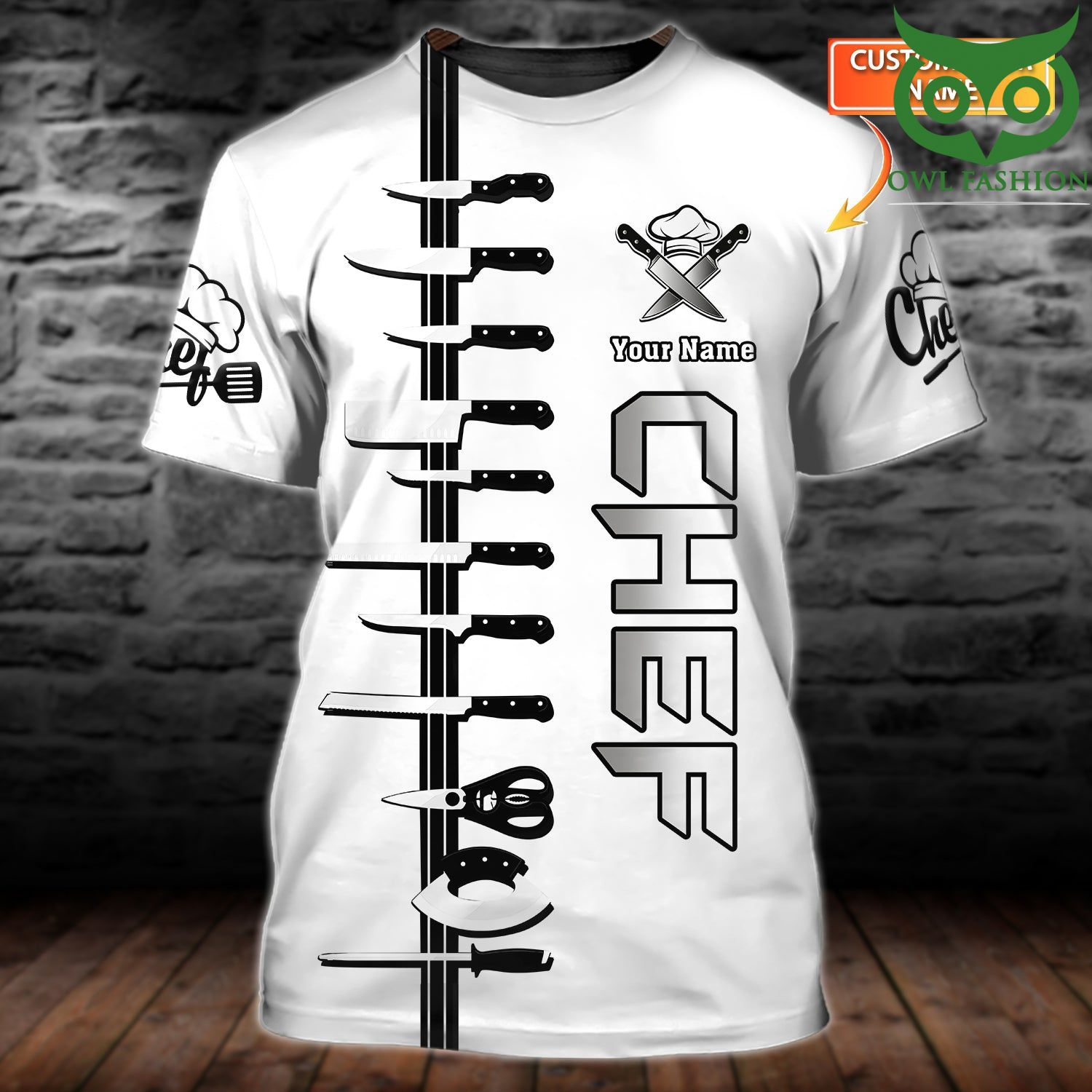 Personalized Name CHEF Knives white 3D Tshirt