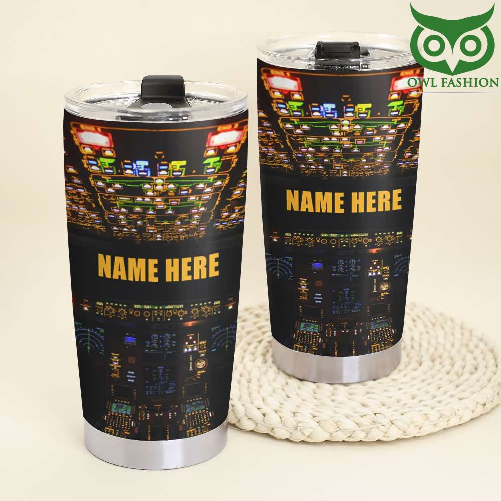 40 Pilot Planes Control Panel Personalized Name Tumbler Cup