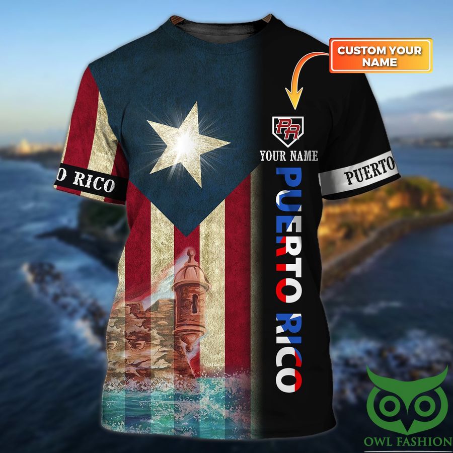 Custom Name Puerto Rico Flag with Shining Star and Castle on the Beach 3D T-shirt