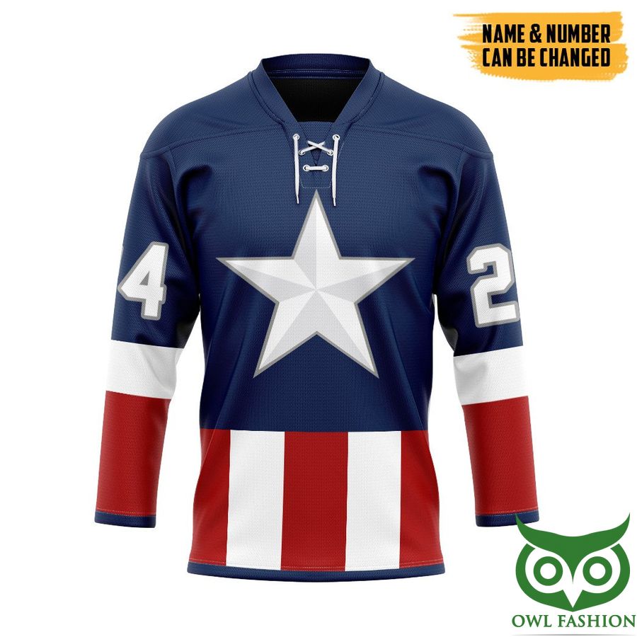 3D Captain America Custom Name Number Hockey Jersey