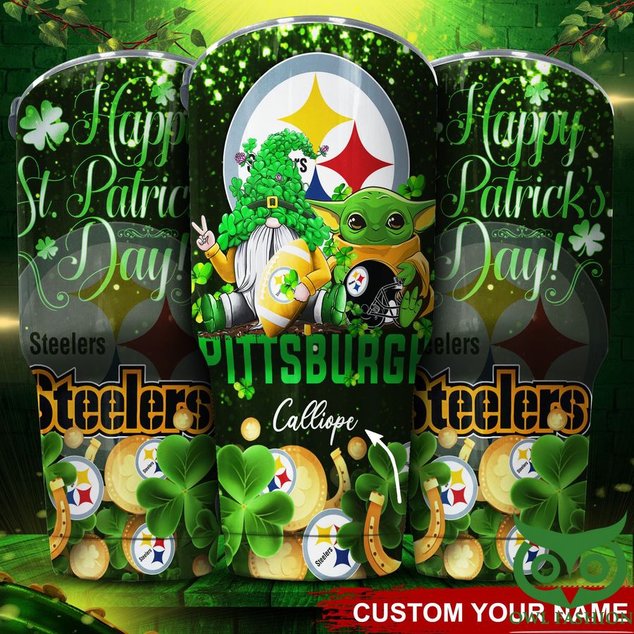 Pittsburgh Steelers NFL Custom Name Tumbler St Patrick Day Baby Yoda