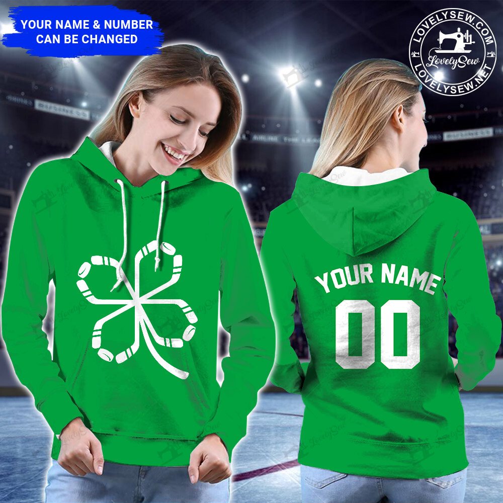 Custom Name Number Hockey Stick Lucky Clover 3D Shirt