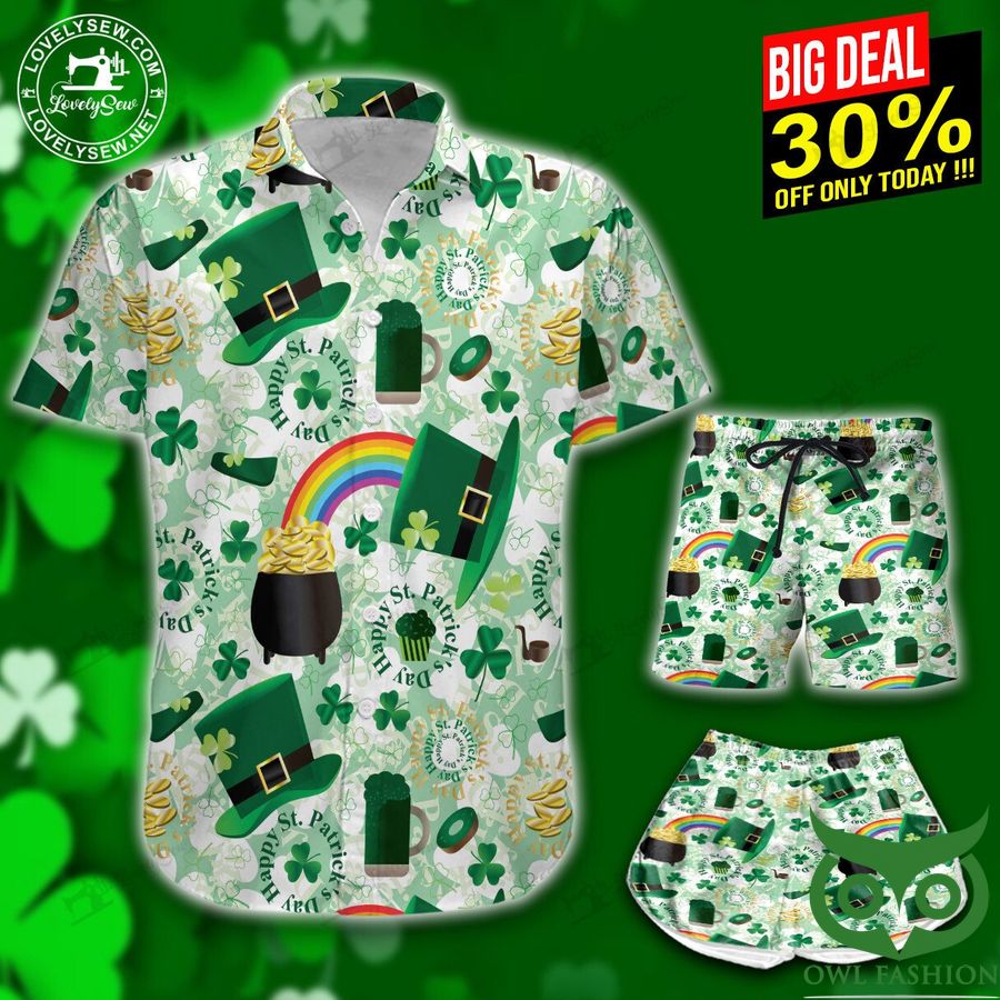 Happy St. Patrick Day with Cauldron and Hat Hawaii Shirt and Shorts