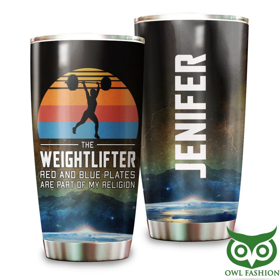 5 Personalized The Weightlifter Red And Blue Plates Custom Tumbler