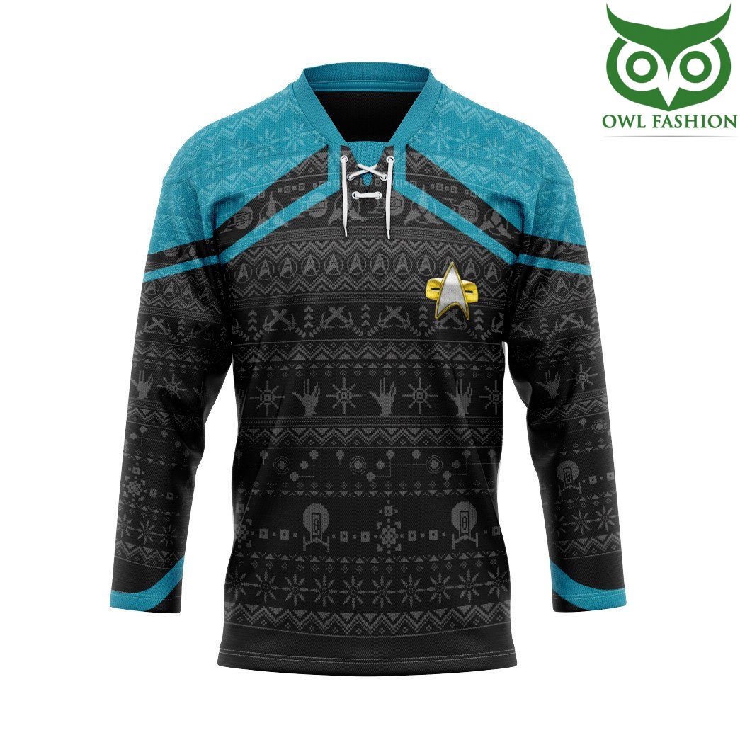 3D Star Trek Picard 2020 Blue Ugly Christmas Custom Hockey Jersey