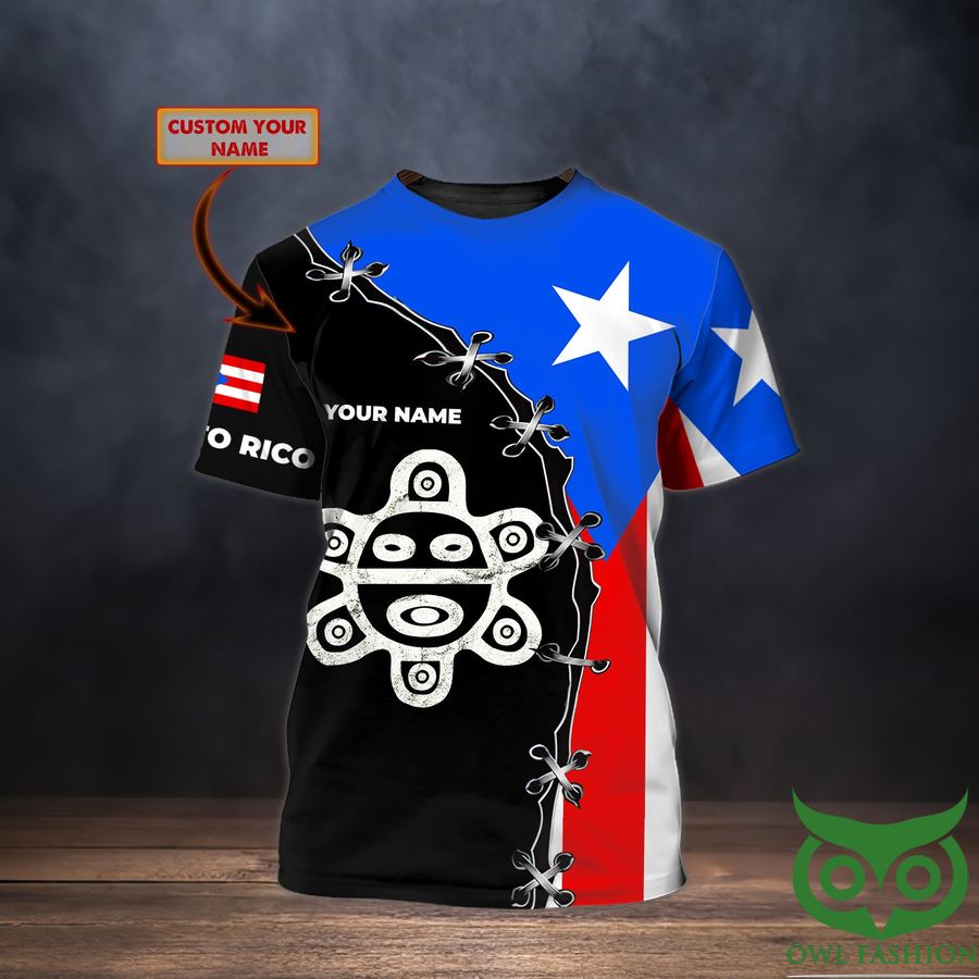Custom Name Puerto Rico Flag Color with Pierce Pattern Icon 3D T-shirt