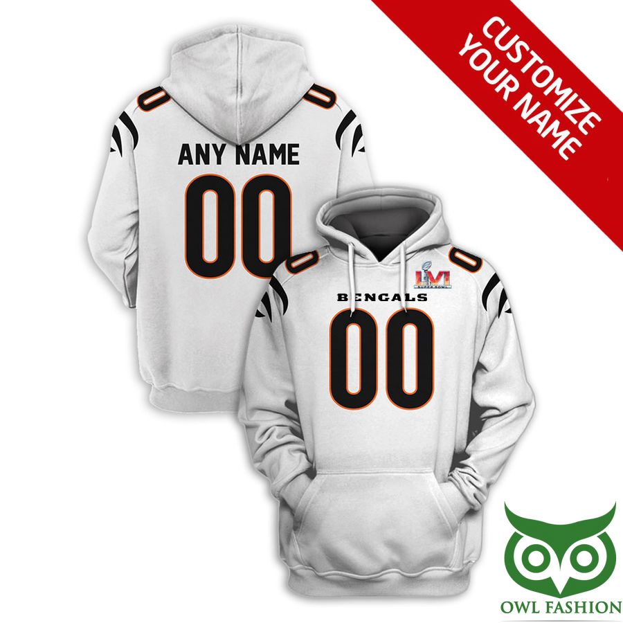Custom Name Number NFL Cincinnati Bengals White with Black Letters 3D Shirt