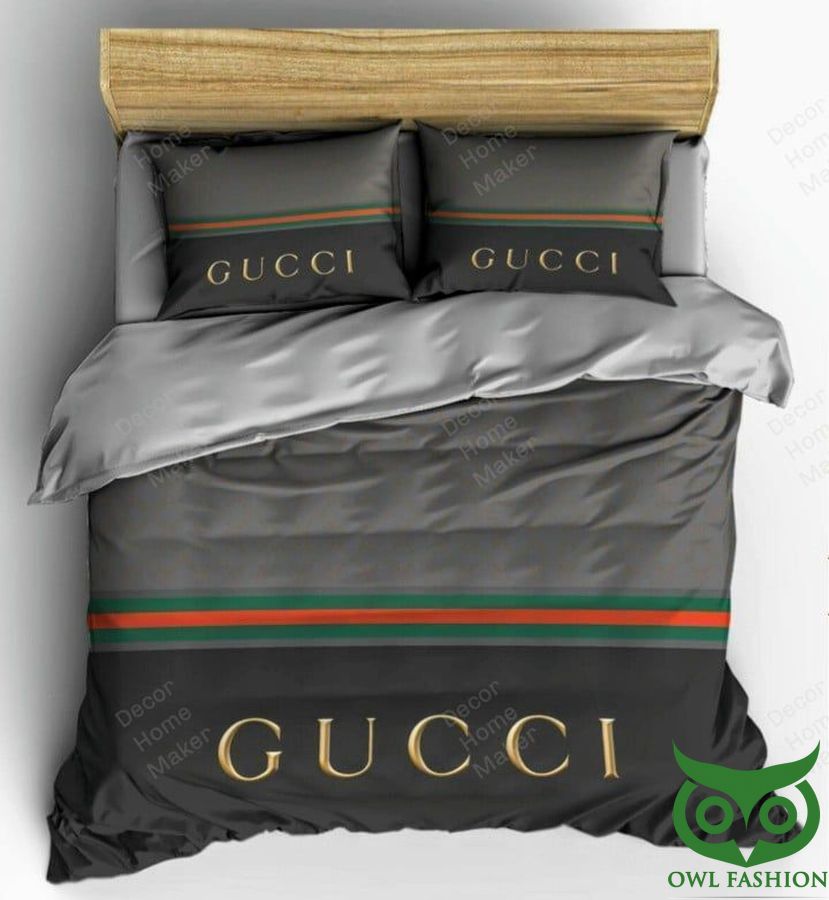 Luxury Gucci Dark and Light Gray with Horizontal Vintage Web Pattern Bedding Set