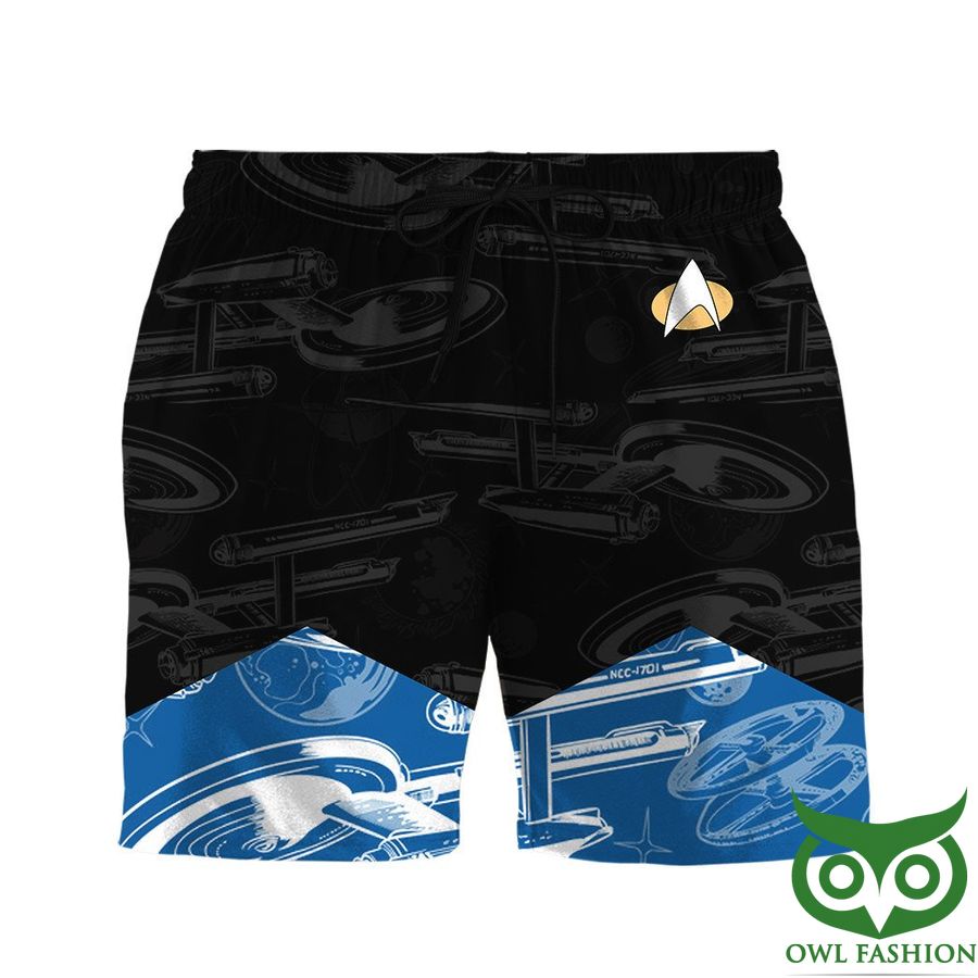Star Trek The Next Generation 1987 Black with Blue Hem and Universe Icon 3D Shorts