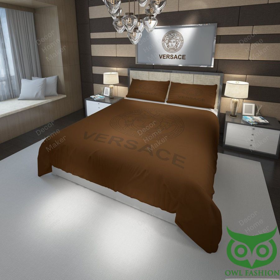 Luxury Versace Brown with Medusa Head and Brand Name in Center Bedding Set