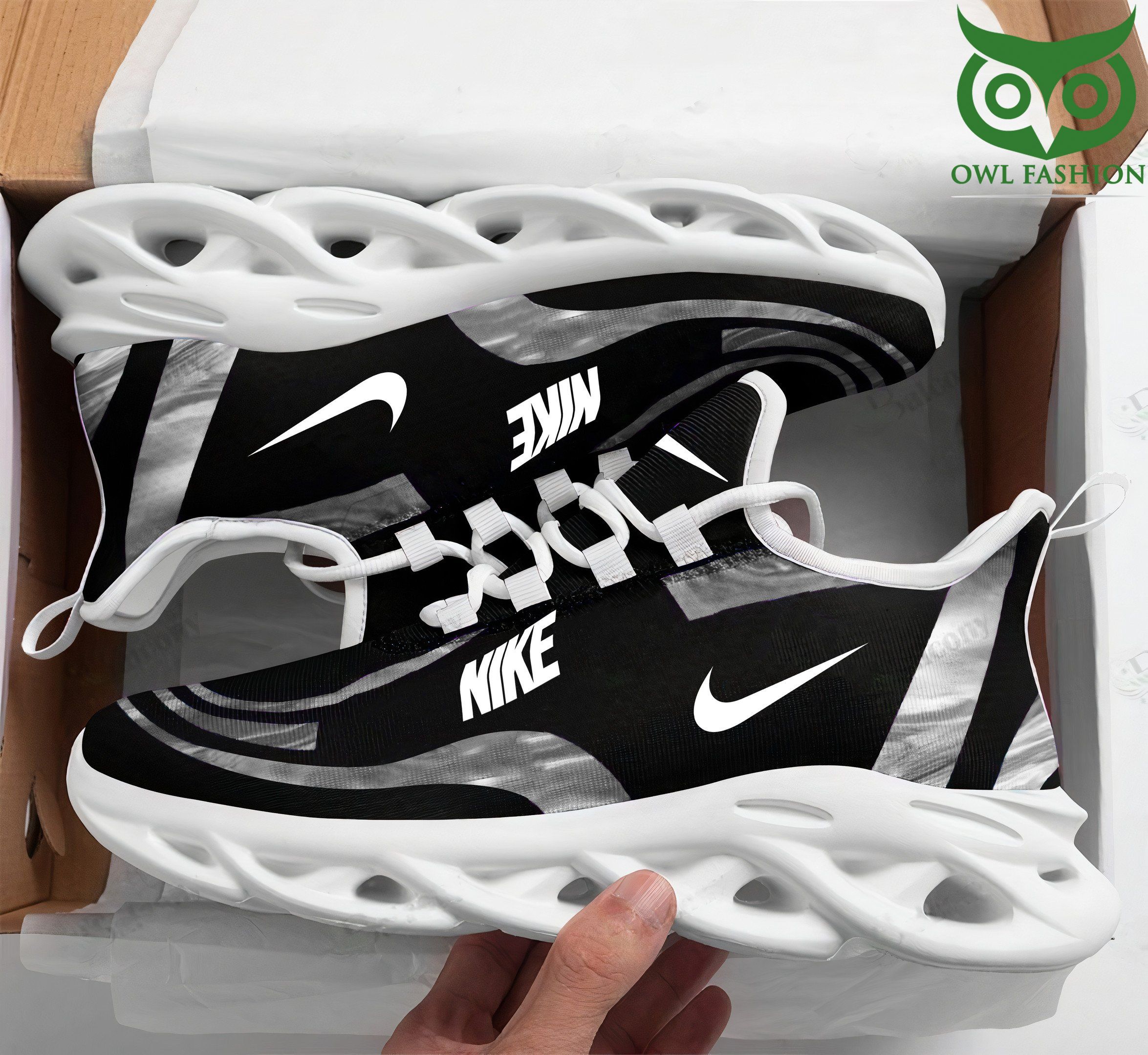 Nike Black and grey wavy lines YEZY RUNNING SNEAKERS 