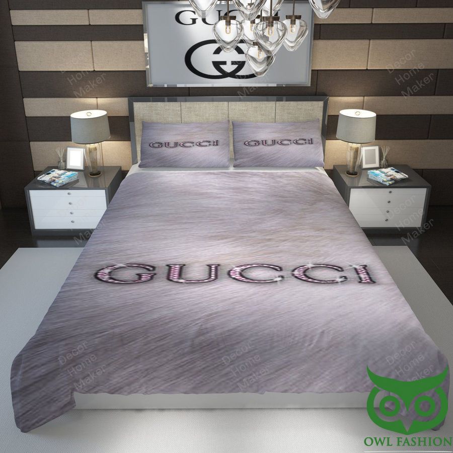 Luxury Gucci Basic Gray with Twinkle Colorful Brand Name Bedding Set