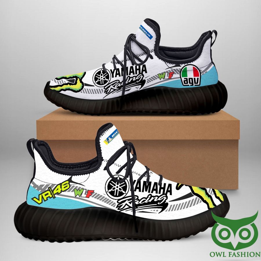 55 Yamaha Racing VR 46 WLF White and Light Blue with Black Words Reze Shoes Sneaker