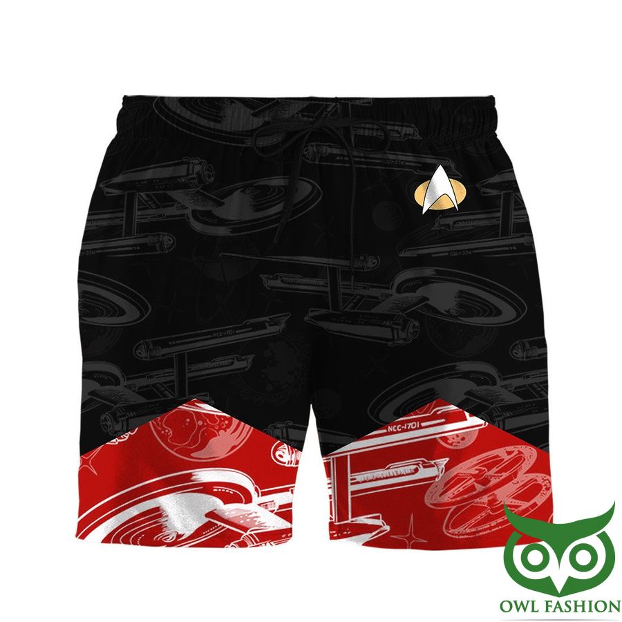 46 Star Trek The Next Generation 1987 Black with Red Hem and Universe Icon 3D Shorts