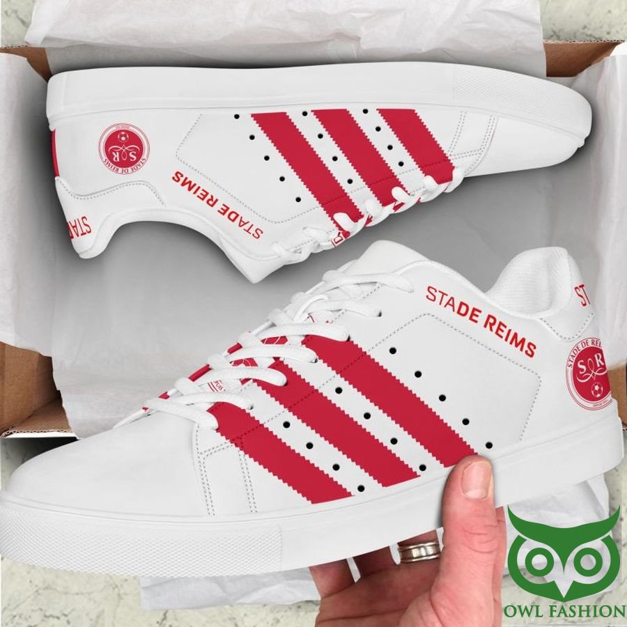 210 Stade de Reims Football White and Red Stan Smith Shoes Sneaker
