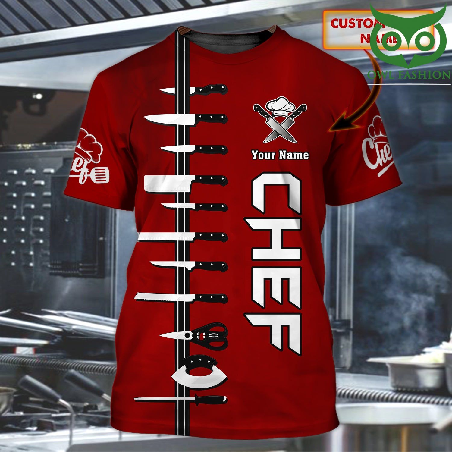 CHEF Knives Personalized Name red 3D Tshirt