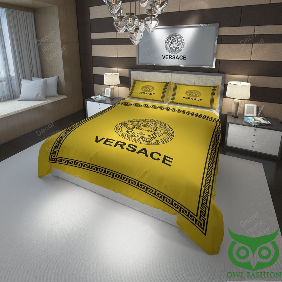 Luxury Versace Yellow with Black Medusa Head and Greca Patterns Bedding Set