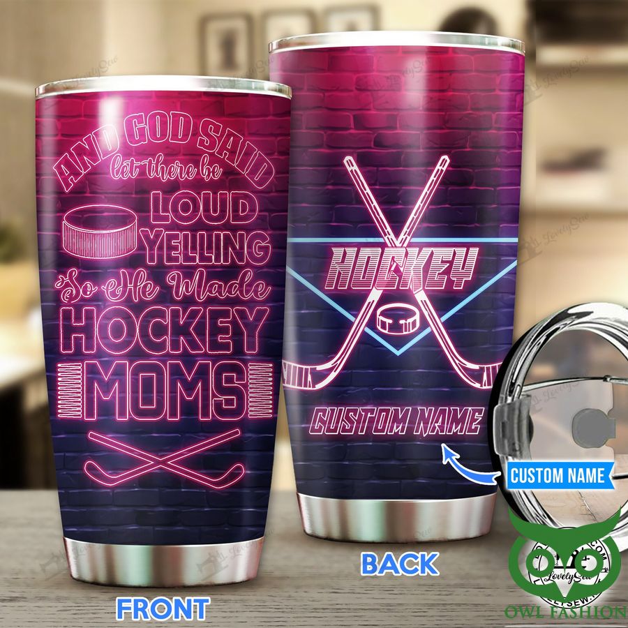 Customized Hockey Moms Pink Neon Quotes Stainless Steel Tumbler